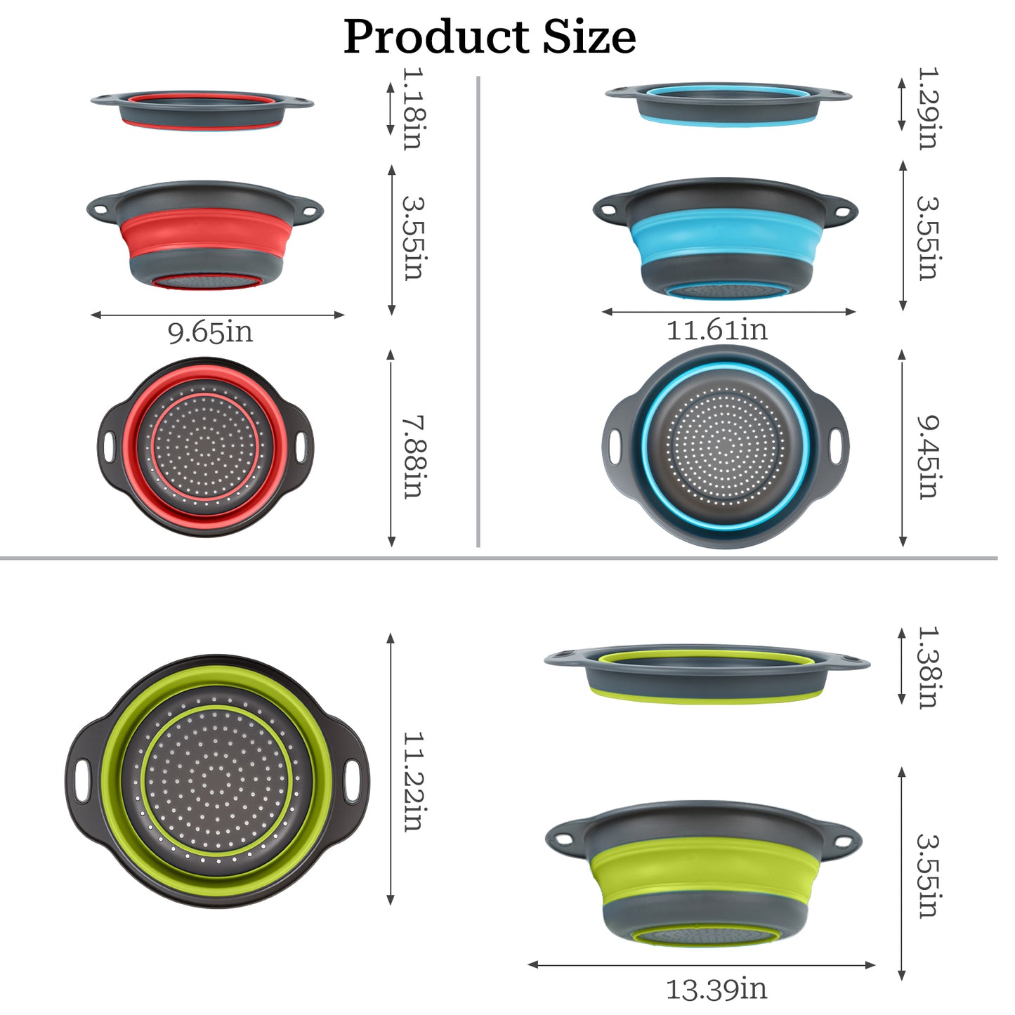 Collapsible Colander Set of 3 (Multicolor)