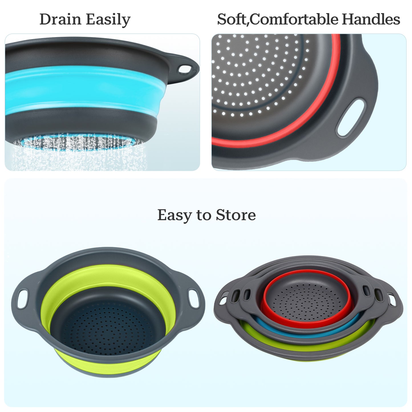 Collapsible Colander Set of 3 (Multicolor)
