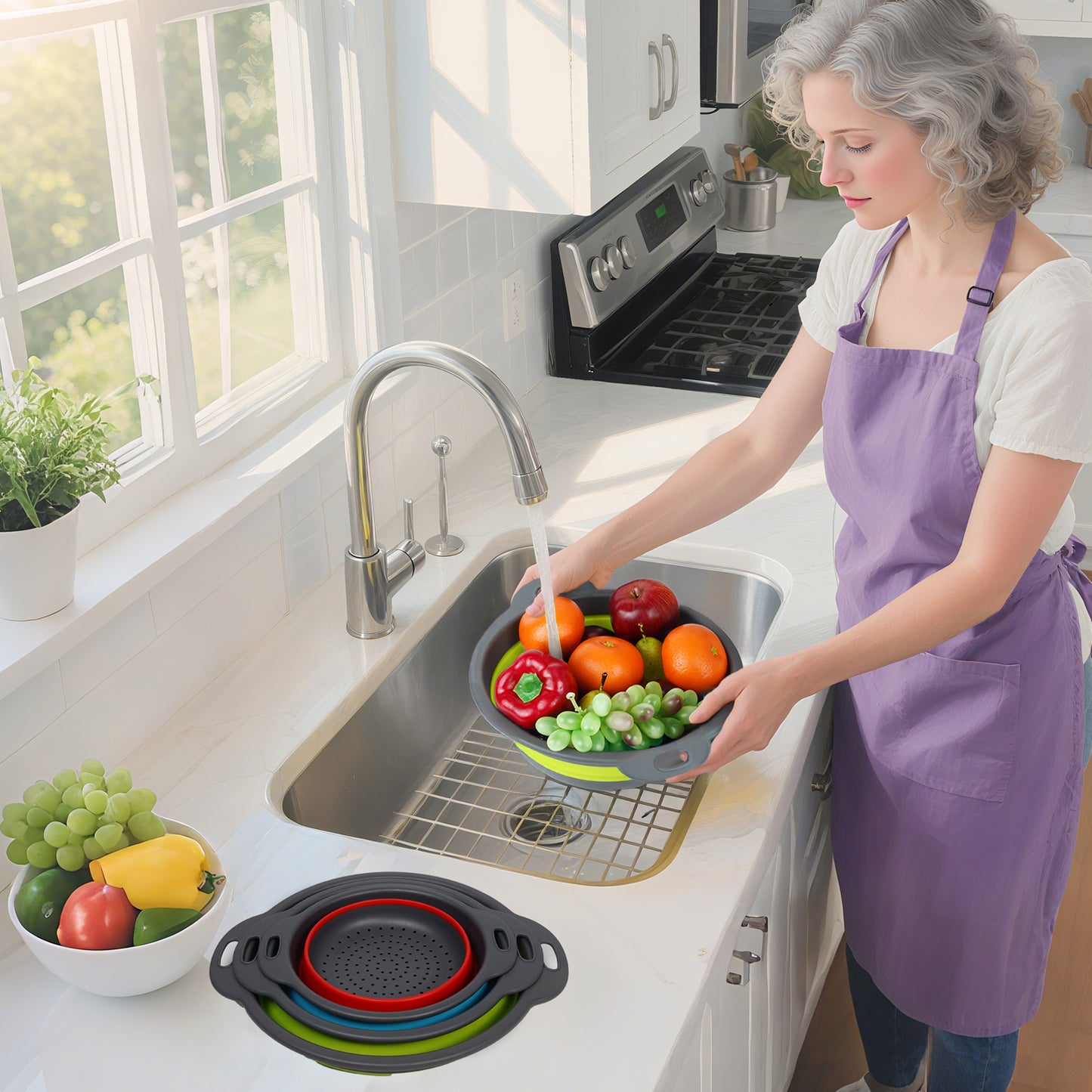 Collapsible Colander Set of 3 (Multicolor)