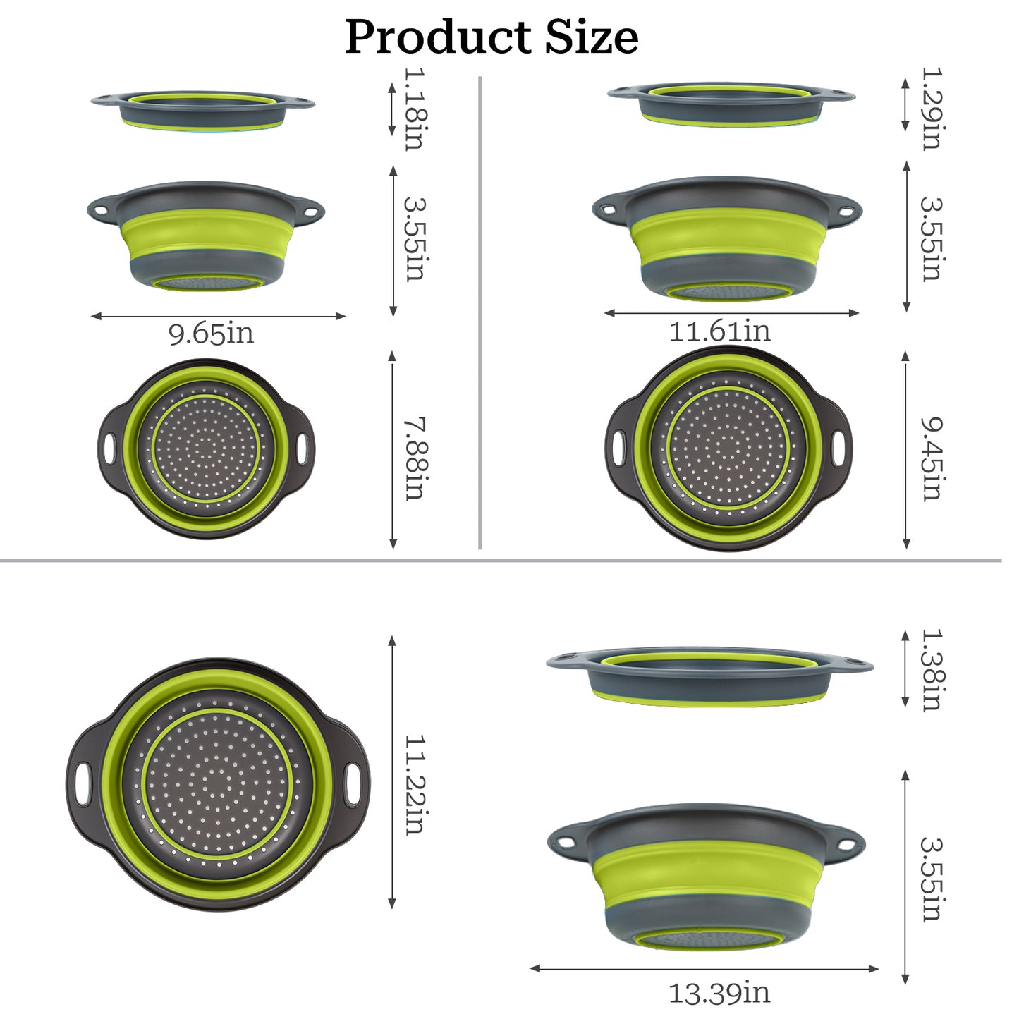 Collapsible Colander Set of 3 (Gray-Green)