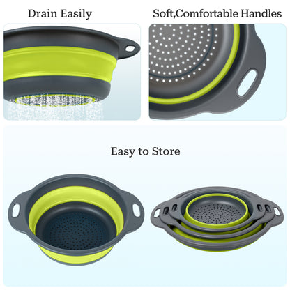 Collapsible Colander Set of 3 (Gray-Green)