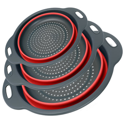Collapsible Colander Set of 3 (Gray-Red)