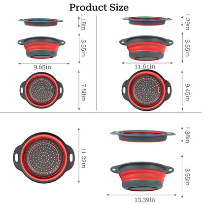 Collapsible Colander Set of 3 (Gray-Red)