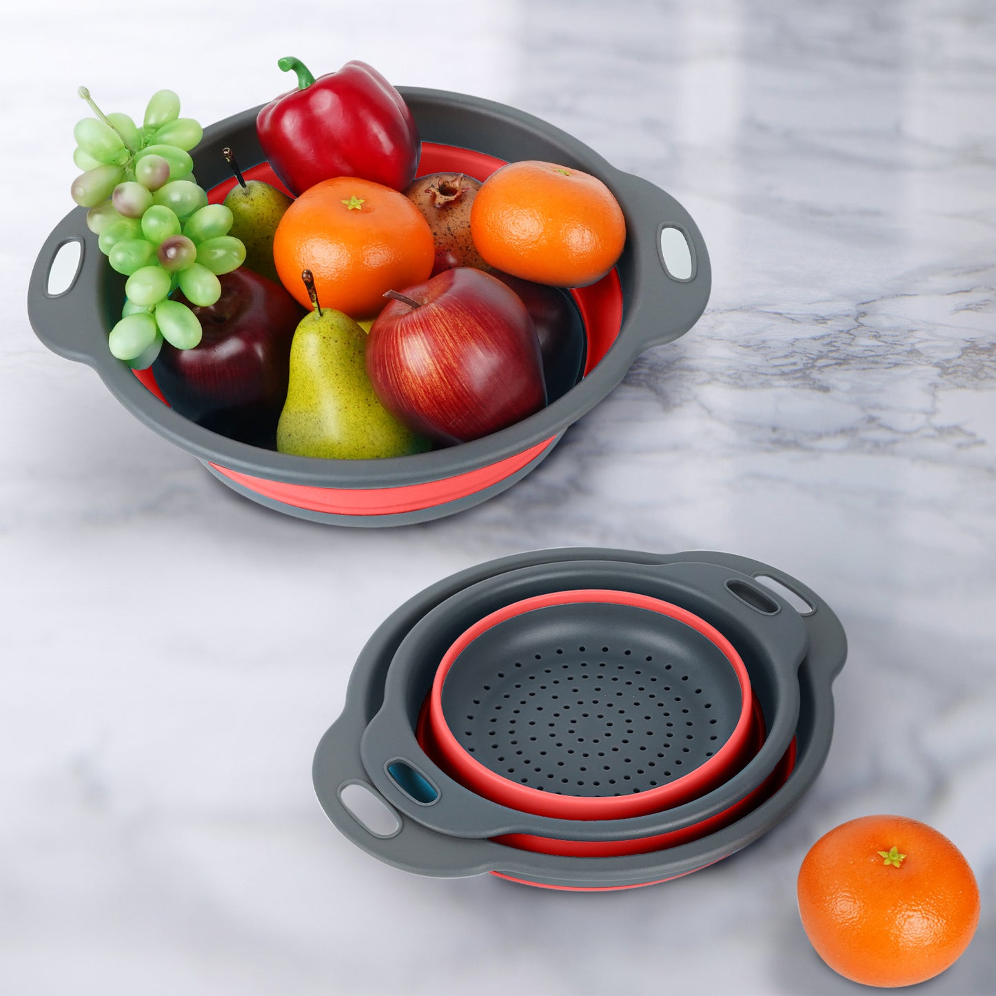 Collapsible Colander Set of 3 (Gray-Red)