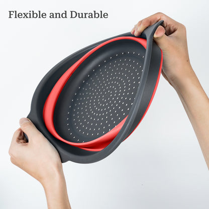 Collapsible Colander Set of 3 (Gray-Red)