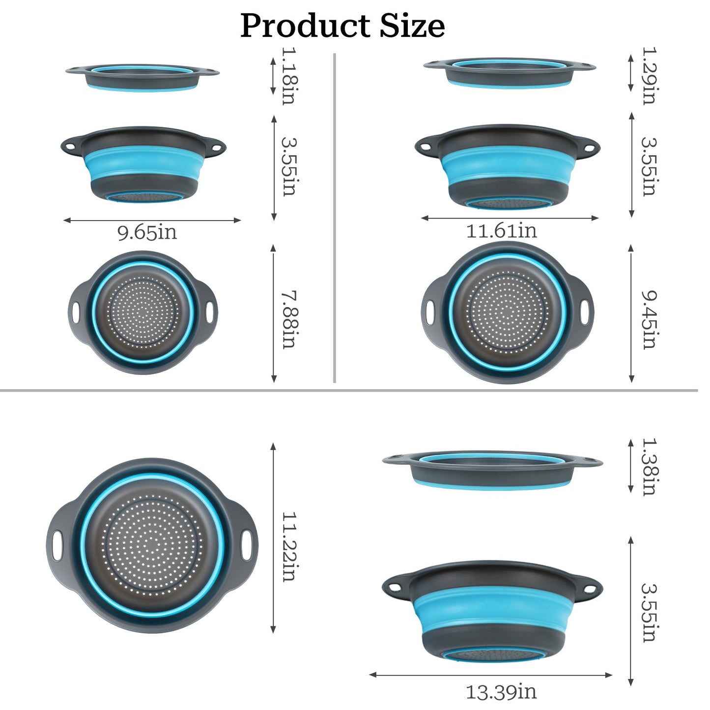 Collapsible Colander Set of 3 (Gray-Blue)