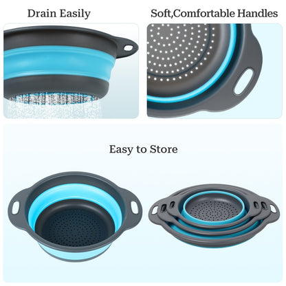 Collapsible Colander Set of 3 (Gray-Blue)