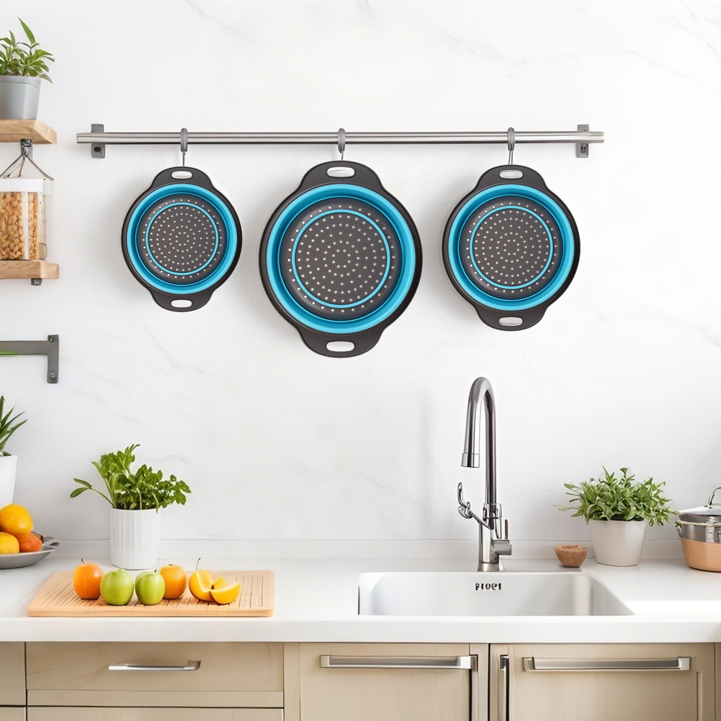 Collapsible Colander Set of 3 (Gray-Blue)