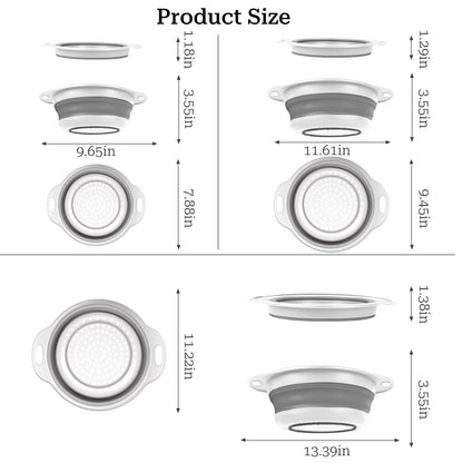 Collapsible Colander Set of 3 (Gray-White)