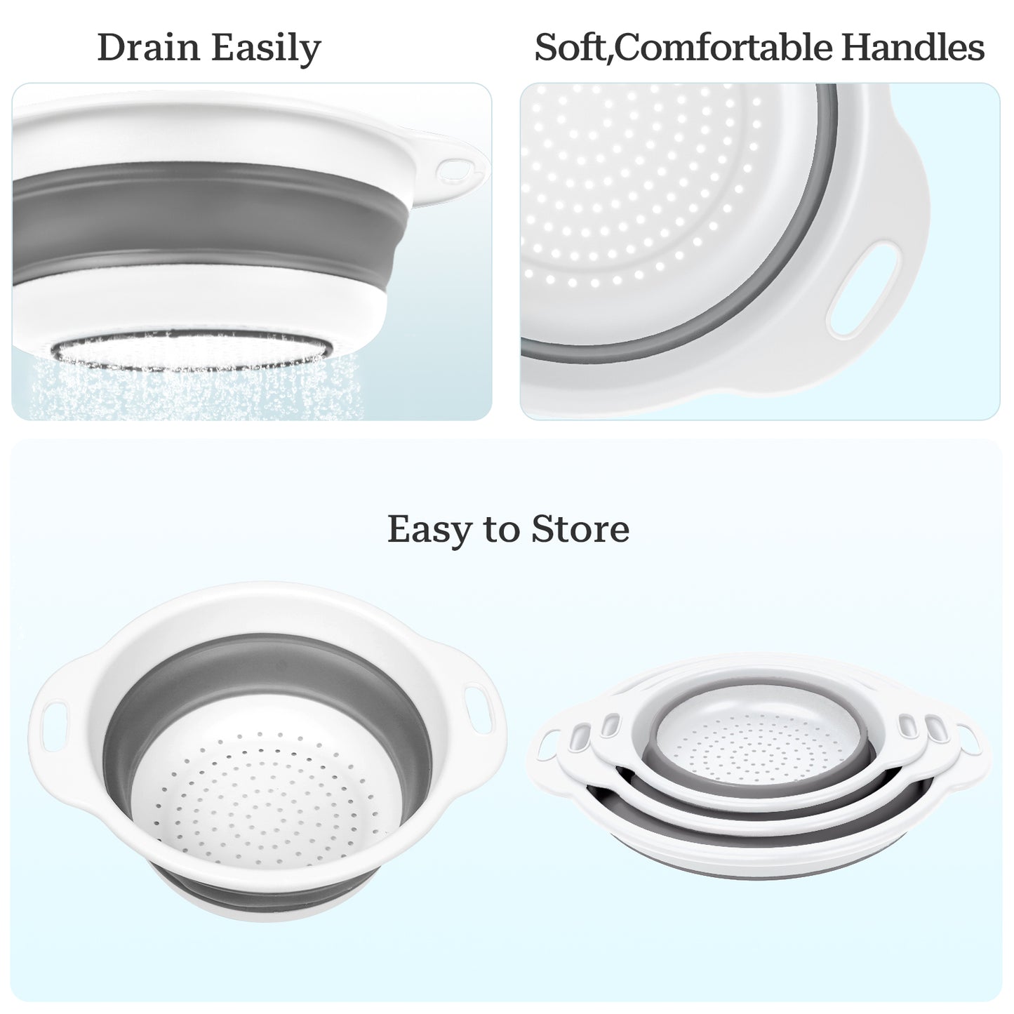Collapsible Colander Set of 3 (Gray-White)