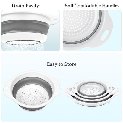 Collapsible Colander Set of 3 (Gray-White)