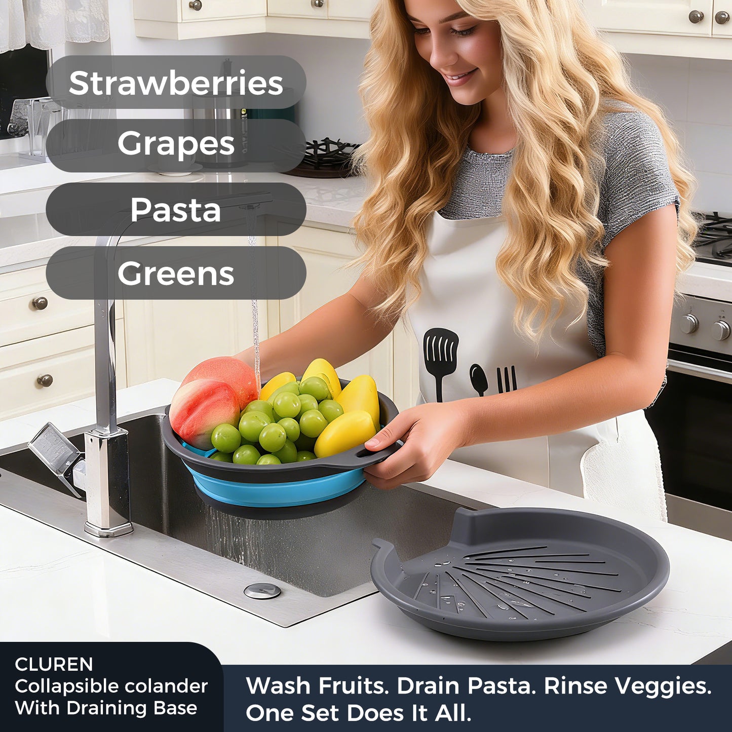 Collapsible Collanders with Draing Tray (Multicolor)