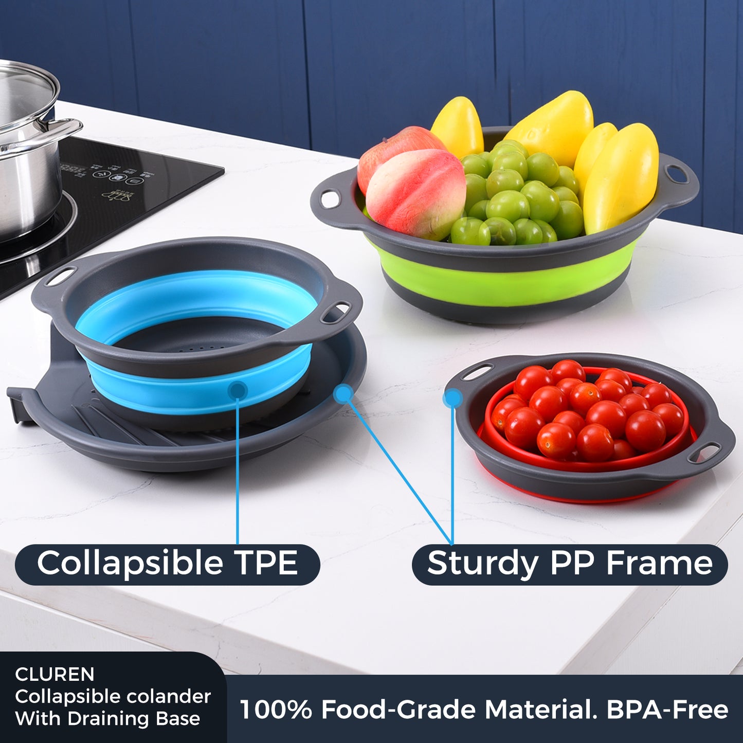 Collapsible Collanders with Draing Tray (Multicolor)