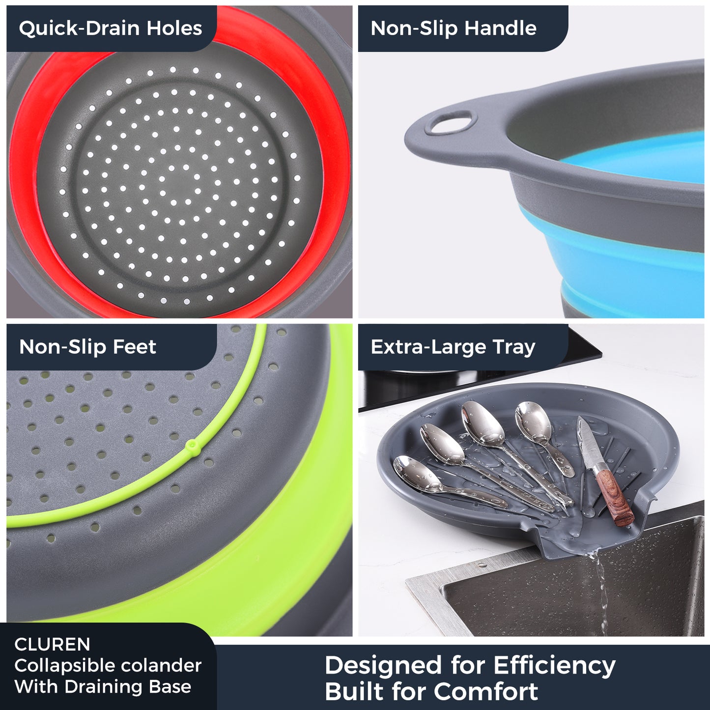 Collapsible Collanders with Draing Tray (Multicolor)