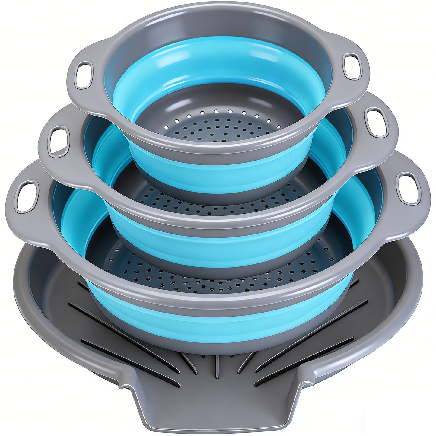 Collapsible Collanders with Draing Tray (Gray-Blue)