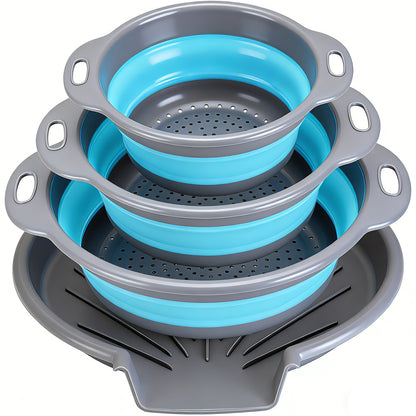 Collapsible Collanders with Draing Tray (Gray-Blue)