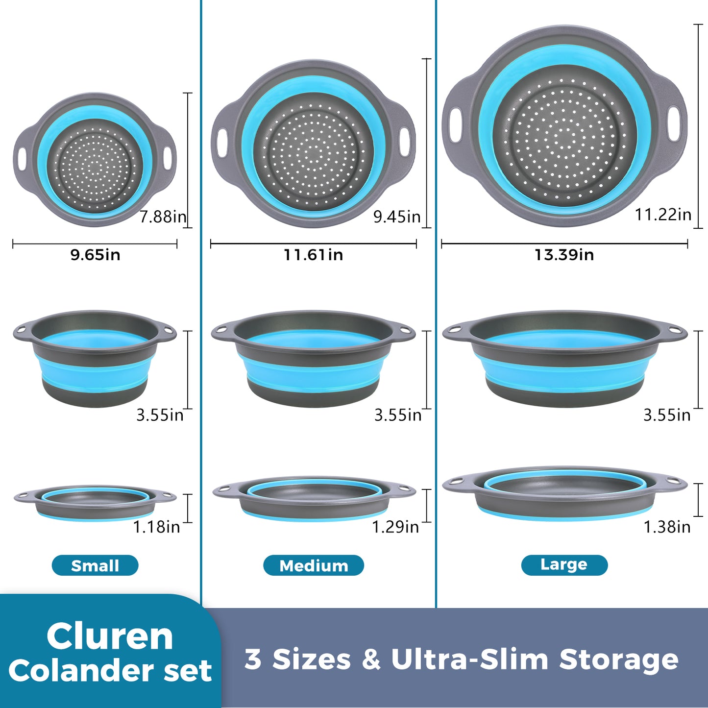 Collapsible Collanders with Draing Tray (Gray-Blue)
