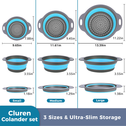 Collapsible Collanders with Draing Tray (Gray-Blue)