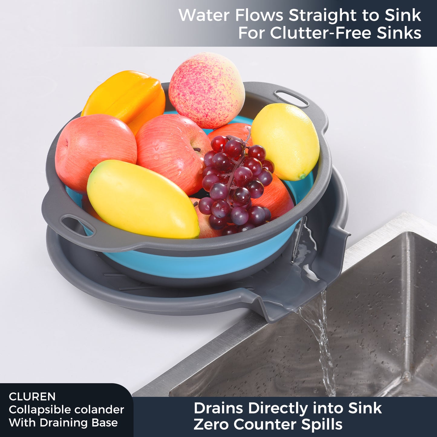 Collapsible Collanders with Draing Tray (Gray-Blue)