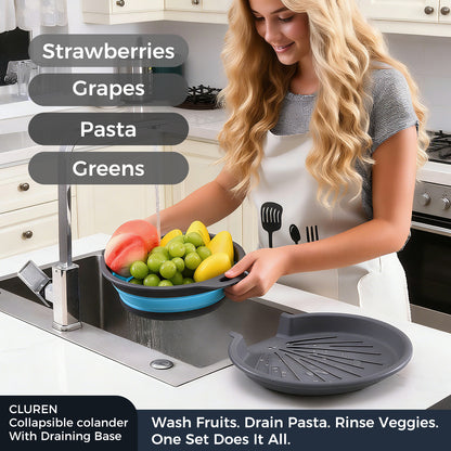 Collapsible Collanders with Draing Tray (Gray-Blue)