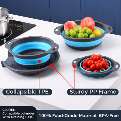 Collapsible Collanders with Draing Tray (Gray-Blue)