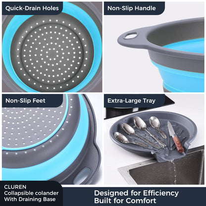 Collapsible Collanders with Draing Tray (Gray-Blue)