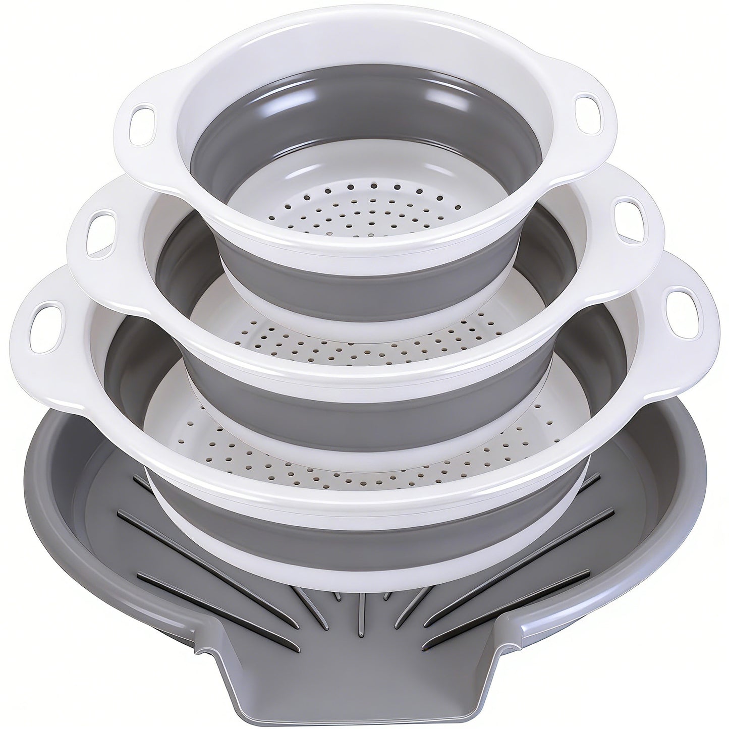 Collapsible Collanders with Draing Tray (Gray-White)
