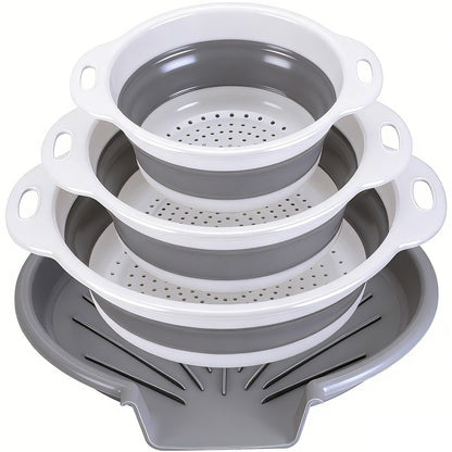 Collapsible Collanders with Draing Tray (Gray-White)