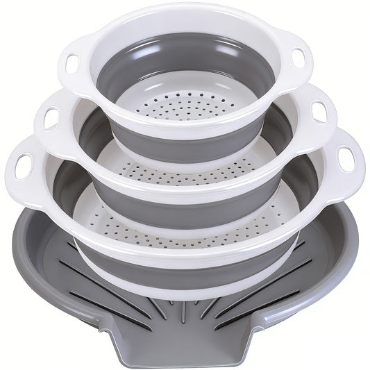 Collapsible Collanders with Draing Tray (Gray-White)