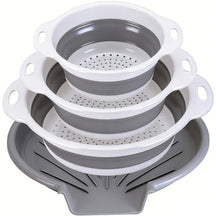 Gray-White collapsible colander with draining tray 1