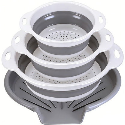 Gray-White collapsible colander with draining tray 1