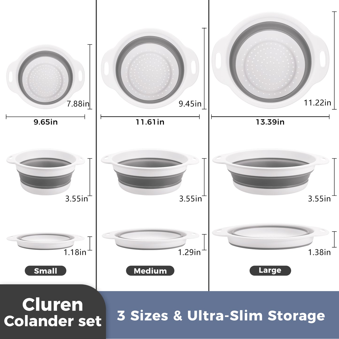 Collapsible Collanders with Draing Tray (Gray-White)