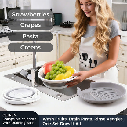 Gray-White collapsible colander with draining tray 6
