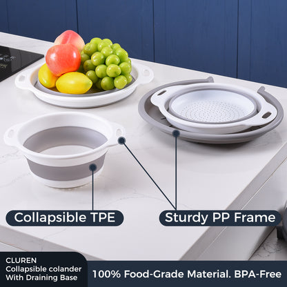 Collapsible Collanders with Draing Tray (Gray-White)