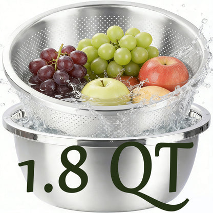 304 Stainless Steel Colander and Bowl Set (1.8QT)