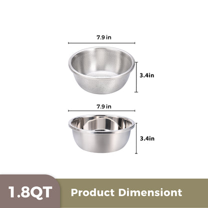 304 Stainless Steel Colander and Bowl Set (1.8QT)