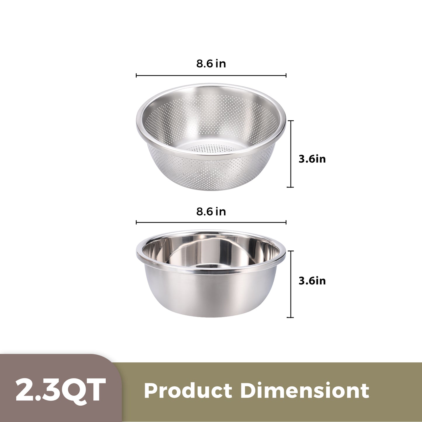 304 Stainless Steel Colander and Bowl Set (2.3QT)