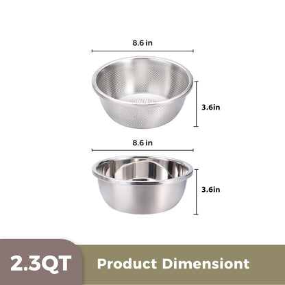 304 Stainless Steel Colander and Bowl Set (2.3QT)