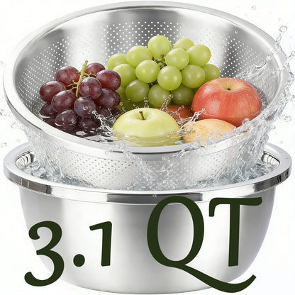 304 Stainless Steel Colander and Bowl Set (3.1QT)