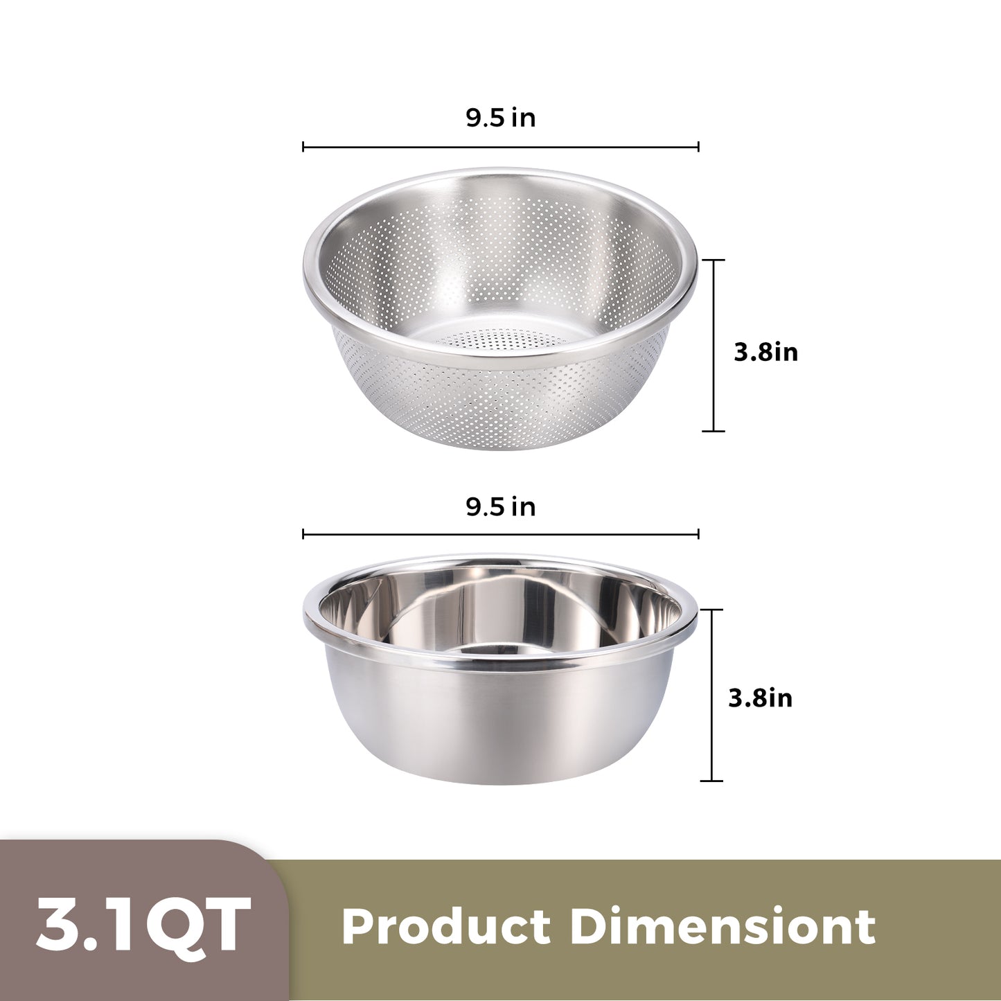 304 Stainless Steel Colander and Bowl Set (3.1QT)