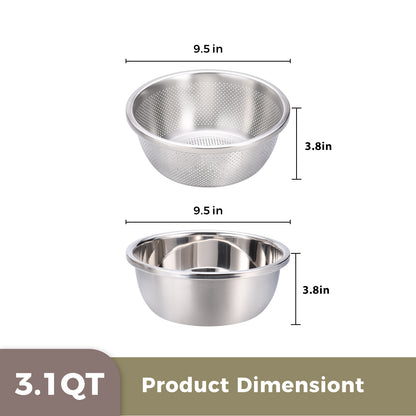 304 Stainless Steel Colander and Bowl Set (3.1QT)