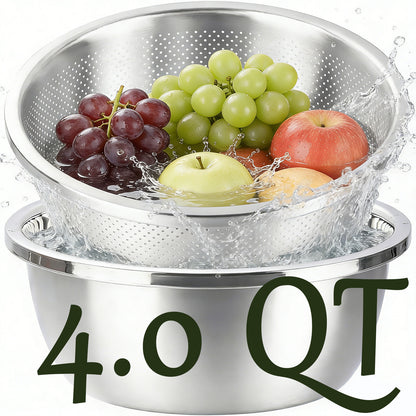 304 Stainless Steel Colander and Bowl Set (4.0QT)