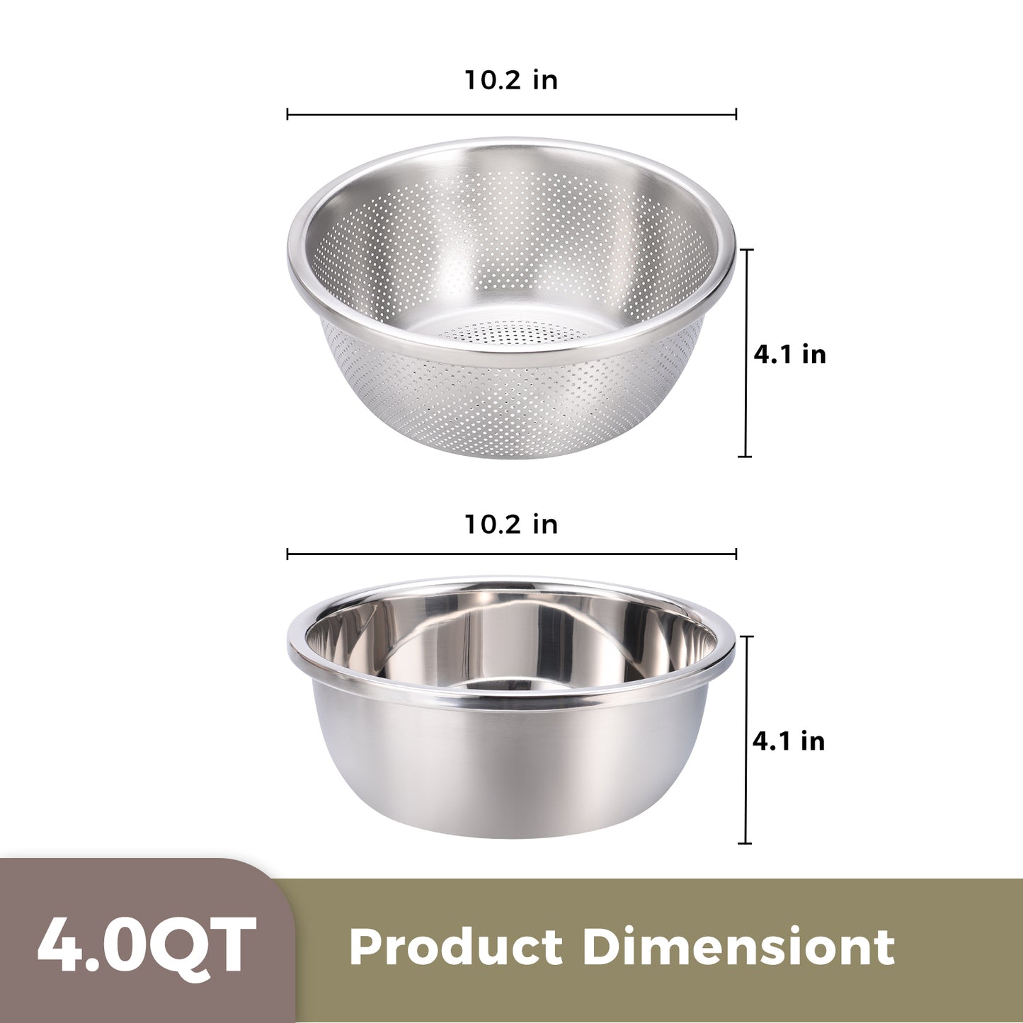 304 Stainless Steel Colander and Bowl Set (4.0QT)