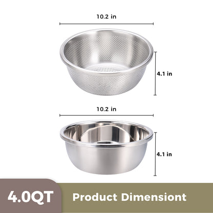 304 Stainless Steel Colander and Bowl Set 4.0QT - image 3