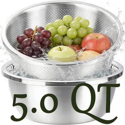 304 Stainless Steel Colander and Bowl Set (5.0QT)