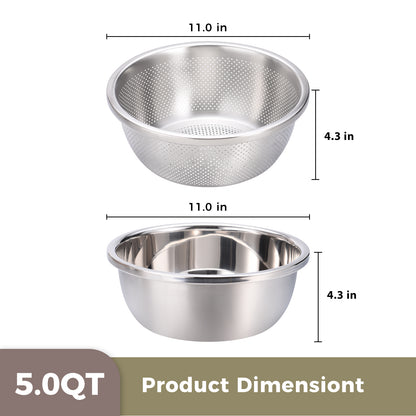 304 Stainless Steel Colander and Bowl Set (5.0QT)
