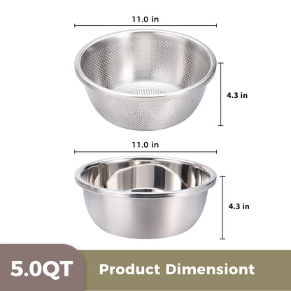 304 Stainless Steel Colander and Bowl Set 5.0QT - image 3