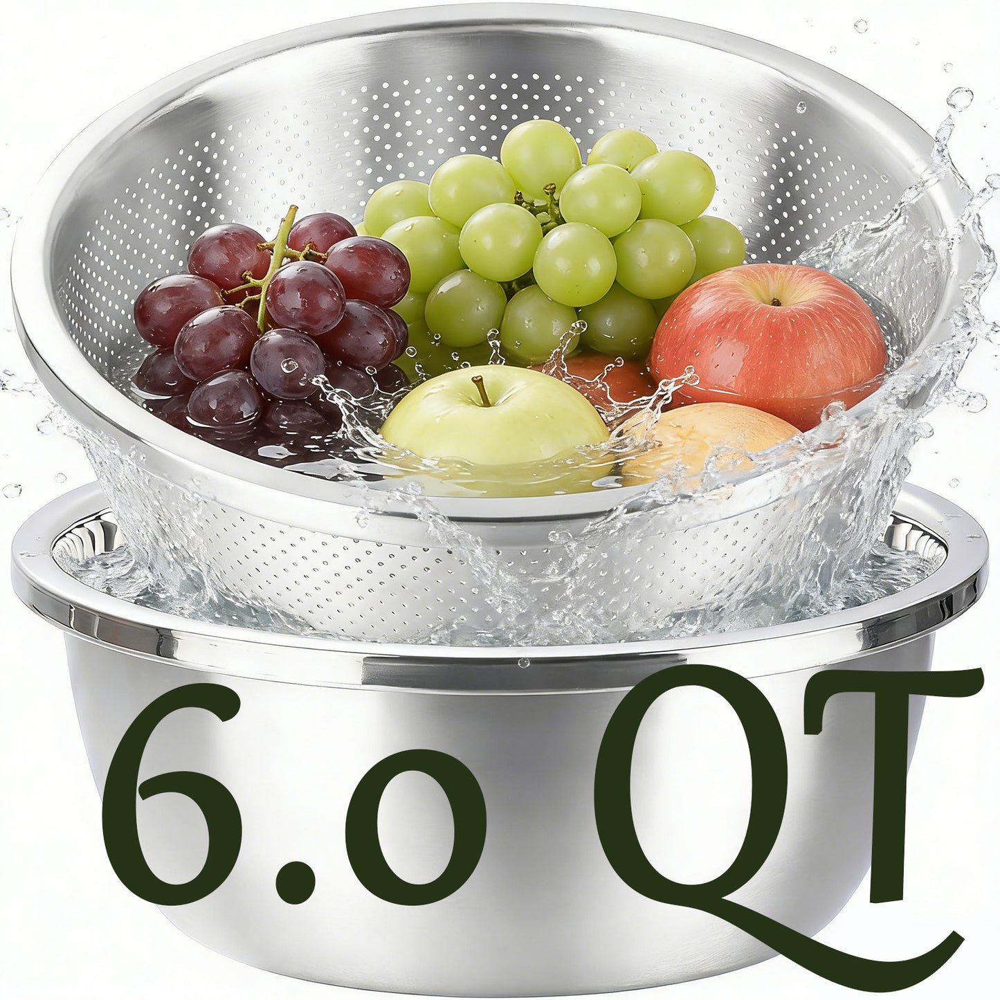304 Stainless Steel Colander and Bowl Set (6.0QT)