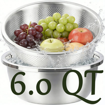 304 Stainless Steel Colander and Bowl Set (6.0QT)