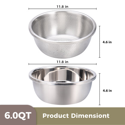 304 Stainless Steel Colander and Bowl Set (6.0QT)